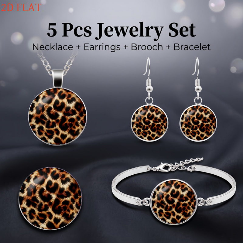 5pc Leopard Print Ladies Jewelry Set